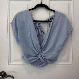 Zara Light Blue Silky Crop Blouse - S
